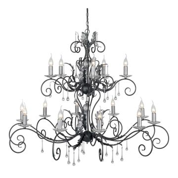Amarilli 15 Light Chandelier - Black with Silver Patina