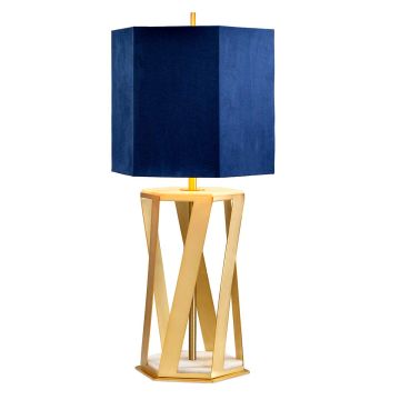 Apollo 1 Light Table Lamp with Blue Shade - Brushed Brass