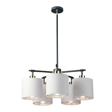 Balance 5 Light Chandelier - Black/ Polished Nickel with White Shade