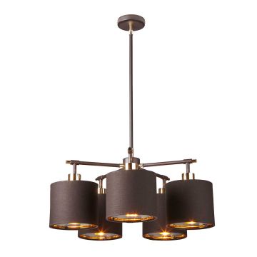 Balance 5 Light Chandelier - Brown/Polished Brass with Brown Shade