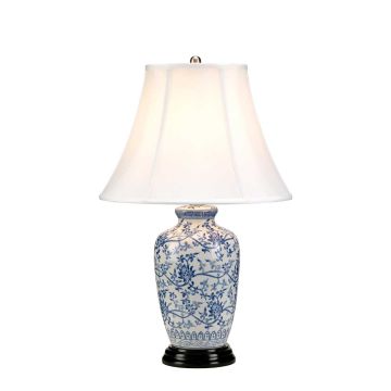 Blue Ginger Jar 1 Light Table Lamp - Blue and White with White Shade
