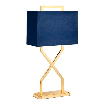 Cross Table Lamp - Polished Gold with Navy Blue Shade
