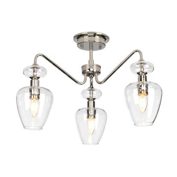 Armand 3 Light Semi Flush - Polished Nickel Plated With Clear Glass Shades