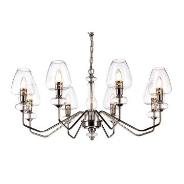 Armand 8 Light Chandelier - Polished Nickel Plated With Clear Glass Shades