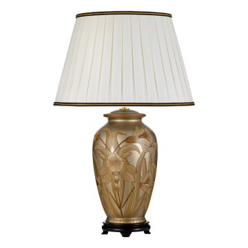 Dian 1 Light Table Lamp With Tall Empire Shade - Silver and Gold with Ivory with Black and Gold trim Shade