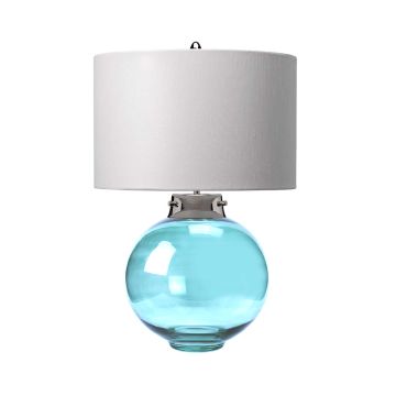 Kara Table Lamp - Polished Nickel - Blue Glass with Hepplewhite Shade