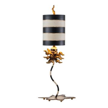 Dominique 1 Light Table Lamp - Gold Leaf, Black with Black and Cream Striped Shade