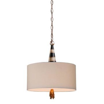 Flambeau 2 Light Pendant - Black, Cream and Gold Leaf, with Taupe linen shade