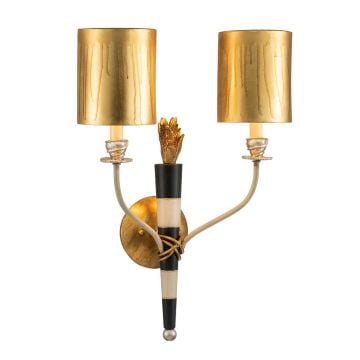Flambeau 2 Light Wall Light - Gold and Black with Parchment Shades
