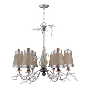 Kristal Luxe 6 Light Chandelier - Silver Leaf & Taupe