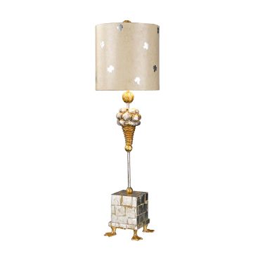 Pompadour X 1 Light Table Lamp - Cream and Silver Leaf with Painted Cream with Silver Leaf crosses Shade