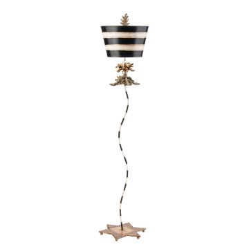 South Beach 1 Light -Floor Lamp - Black, Putty & Gold Leaf with Black and Cream Striped Shade