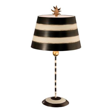 South Beach 1 Light Table Lamp - Black, Putty & Gold Leaf with Black and Cream Striped Shade