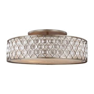 Lucia 6 Light Flush Light - Burnished Silver with LINEN FABRIC Shade