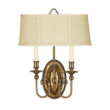 Cambridge 2 Light Wall Light - Burnished Brass with Ivory Shade