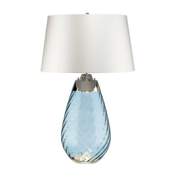Lena 2 Light Large Blue Table Lamp with Off-white Shade - Blue-tinted Glass / Off-White Shade