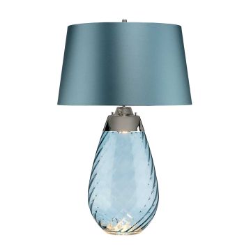 Lena 2 Light Large Blue Table Lamp - Blue-tinted Glass / Duck Egg Blue Shade