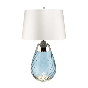 Lena 2 Light Small Blue Table Lamp with Off-white Shade - Blue-tinted Glass / Off-White Shade