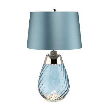 Lena 2 Light Small Blue Table Lamp - Blue-tinted Glass / Duck Egg Blue Shade