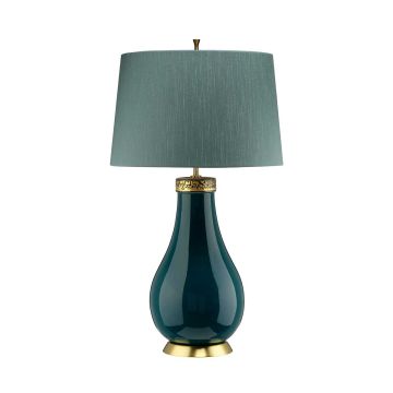 Havering 1 Light Table Lamp - Azure-Turquoise & Aged Brass