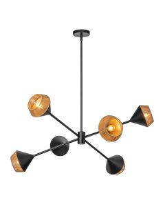 Daphne 6 lt Chandelier - Matte Black & Natural