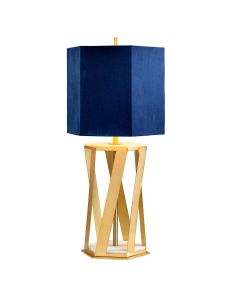 Apollo 1 Light Table Lamp with Blue Shade - Brushed Brass