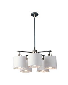 Balance 5 Light Chandelier - Black / Polished Nickel with White Shade