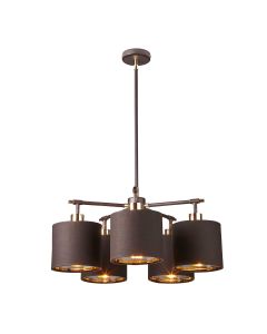 Balance 5 Light Chandelier - Brown / Polished Brass with Brown Shade