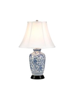 Blue Ginger Jar 1 Light Table Lamp - Blue and White with White Shade