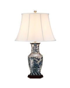 Blue Hex 1 Light Table Lamp - Blue and White with White Shade
