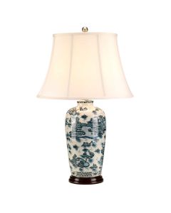 Blue Traditional 1 Light Table Lamp - Blue and White with Cream Shade