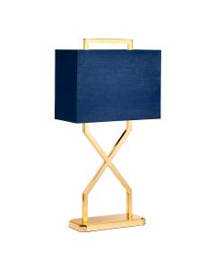 Cross Table Lamp - Polished Gold with Navy Blue Shade