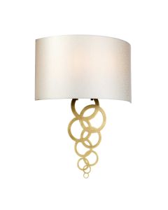 Curtis Large 2 Light Wall Light - Aged Brass with Ivory Faux Silk Shade