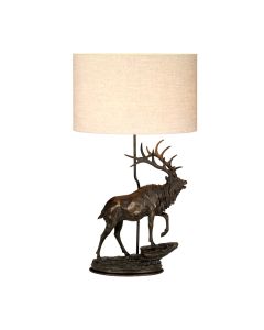 Angus 1 Light Table Lamp with Oval Shade - Bronze Patina with Natural Shade