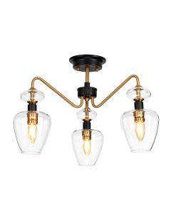 Armand 3 Light Semi-Flush - Aged Brass Plated & Charcoal Black Paint