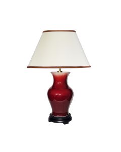 Majin Oxblood Red Jar 1 Light Table Lamp with Polycotton shade - Oxblood with Cream with Burgundy and Gold Soutach Trim Shade