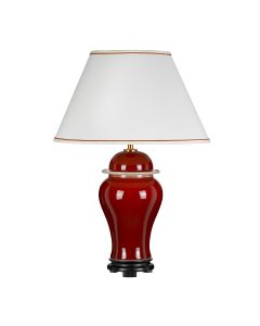 Oxblood Temple Jar 1 Light Table Lamp with Tall Empire Shade - Oxblood with Off-White with Ivory and Gold Trim Shade