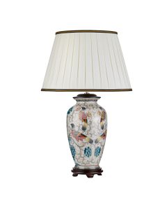 Ping 1 Light Table Lamp - Cream with coloured birds with Ivory with Black and Gold trim Shade