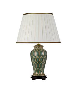Sashi 1 Light Table Lamp With Tall Empire Shade - Green with Gold and Brown with Ivory with Black and Gold trim Shade