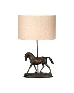Spirit 1 Light Table Lamp with Oval Shade - Bronze Patina with Natural Shade