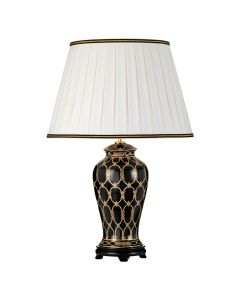 Taipei 1 Light Table Lamp with Tall Empire Shade - Black and Gold with Ivory with Black and Gold Trim Shade
