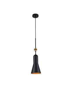 Etoile 1lt Medium Pendant - Matte Black and Gold Leaf