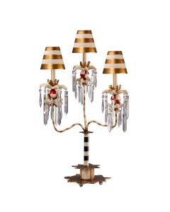 Birdland 3 Arm Table Lamp - Cream & Gold with Cream and Gold Striped Shade