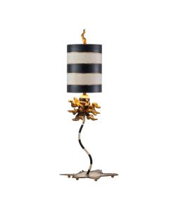 Dominique 1 Light Table Lamp - Gold Leaf, Black with Black and Cream Striped Shade