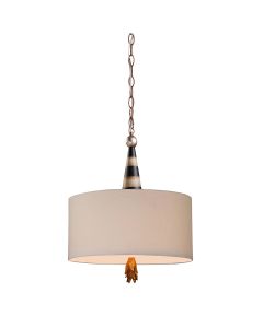 Flambeau 2 Light Pendant - Black, Cream and Gold Leaf, with Taupe linen shade