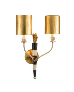 Flambeau 2 Light Wall Light - Gold and Black with Parchment Shades