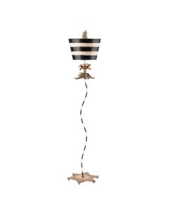 South Beach 1 Light -Floor Lamp - Black, Putty & Gold Leaf with Black and Cream Striped Shade
