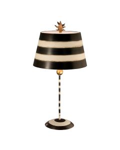 South Beach 1 Light Table Lamp - Black, Putty & Gold Leaf with Black and Cream Striped Shade