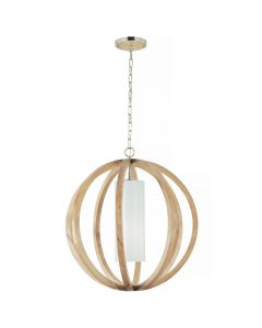 Allier 1 Light Large Pendant - Light Wood / Brushed Steel