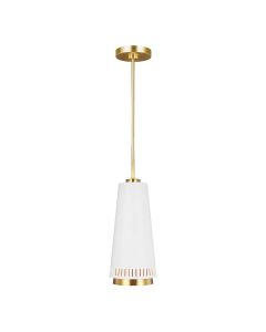 Carter 1 Light Pendant - Matte White with Brass accents